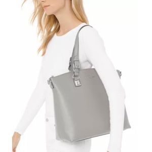 Michael Kors “Karla” Leather Tote in pearl grey
